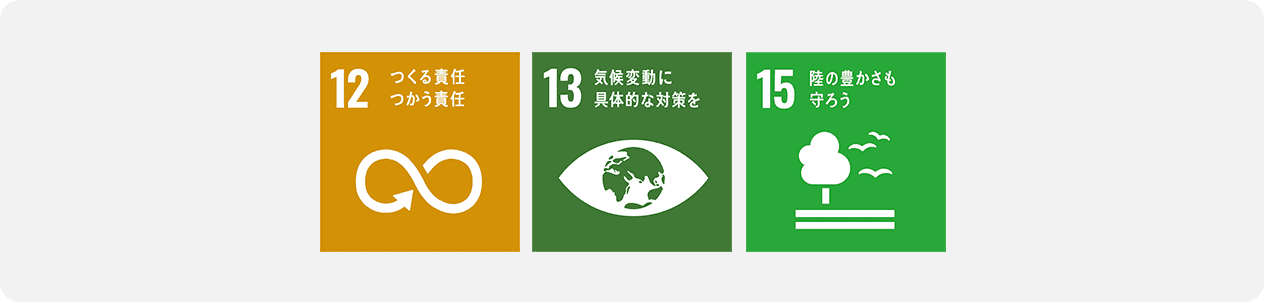 12つくる責任つかう責任 13気候変動に具体的な対策を 15陸の豊かさも守ろう